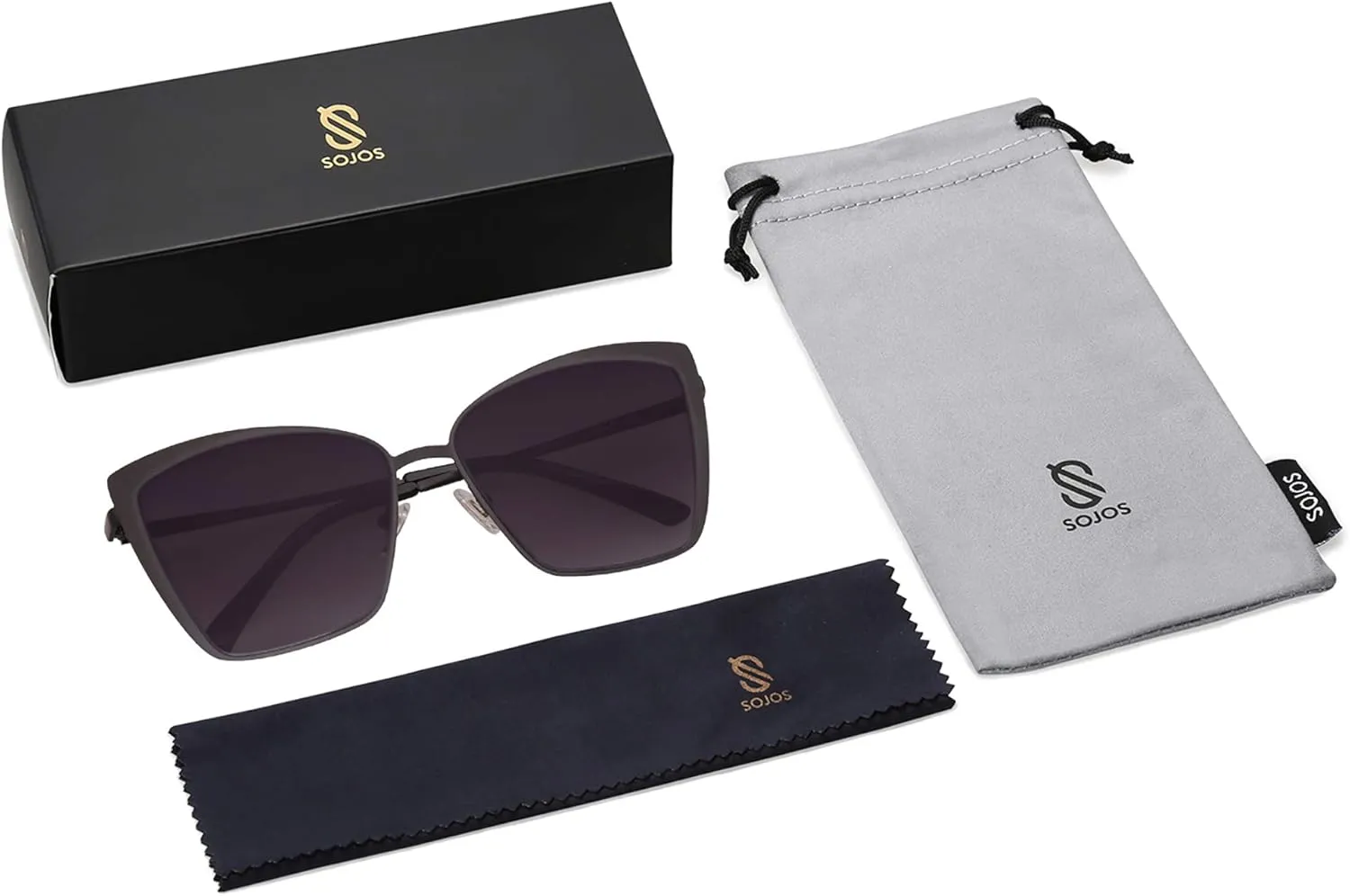 SOJOS Cateye Sunglasses for Women Fashion Mirrored Lens Metal Frame SJ1086