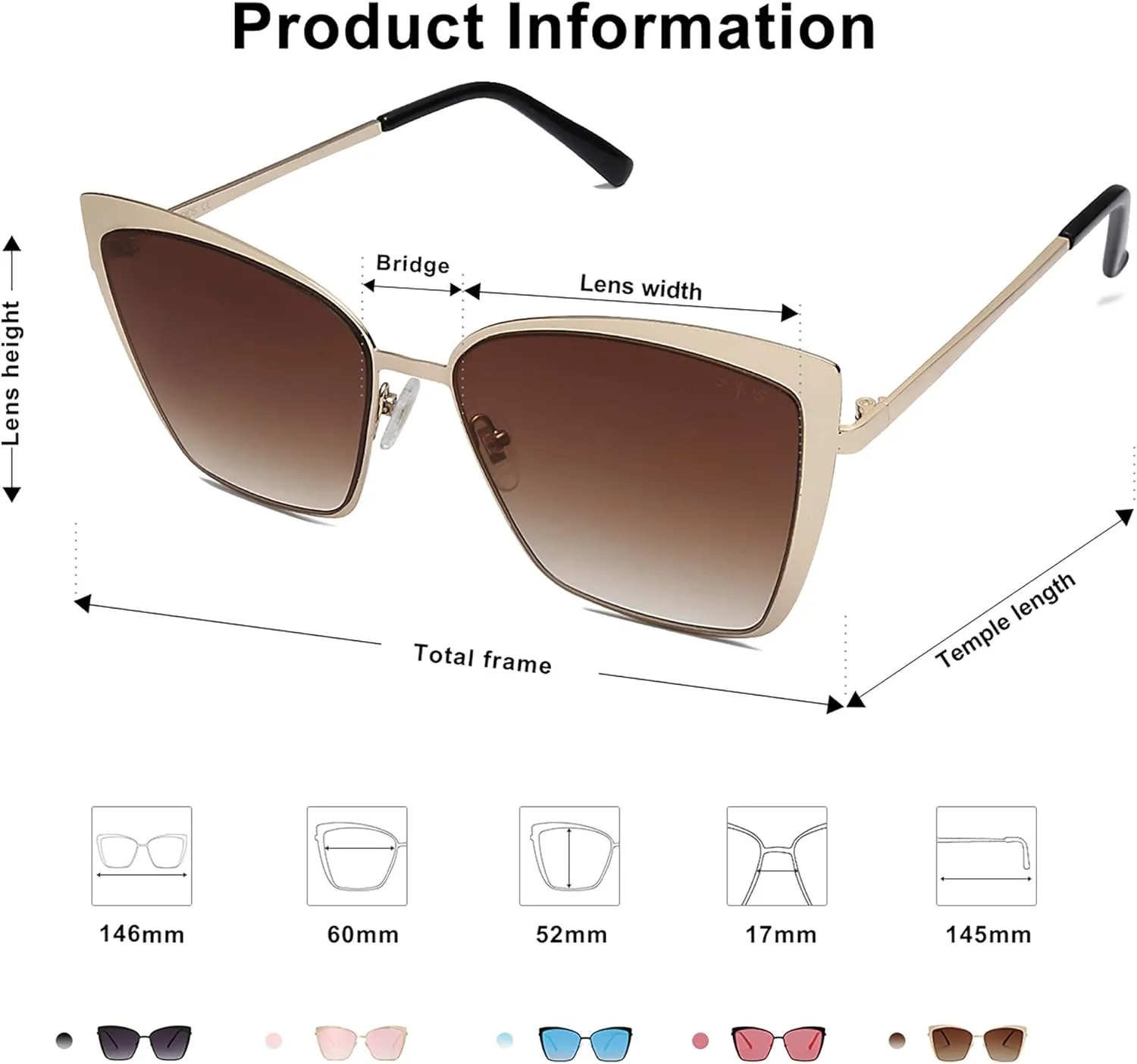 SOJOS Cateye Sunglasses for Women Fashion Mirrored Lens Metal Frame SJ1086
