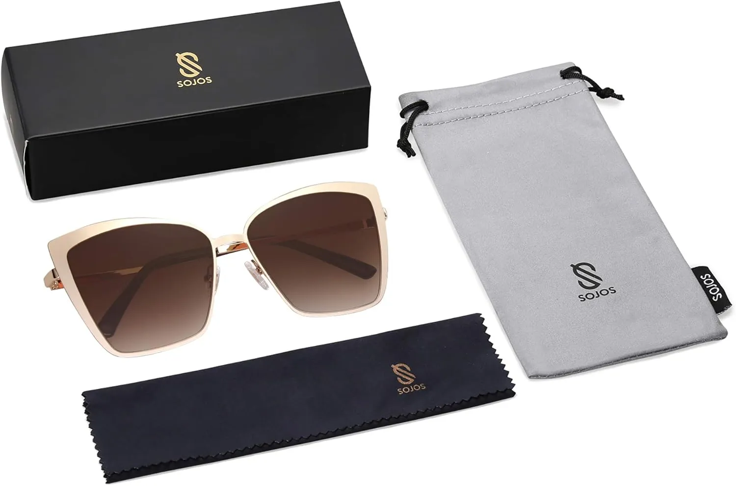 SOJOS Cateye Sunglasses for Women Fashion Mirrored Lens Metal Frame SJ1086