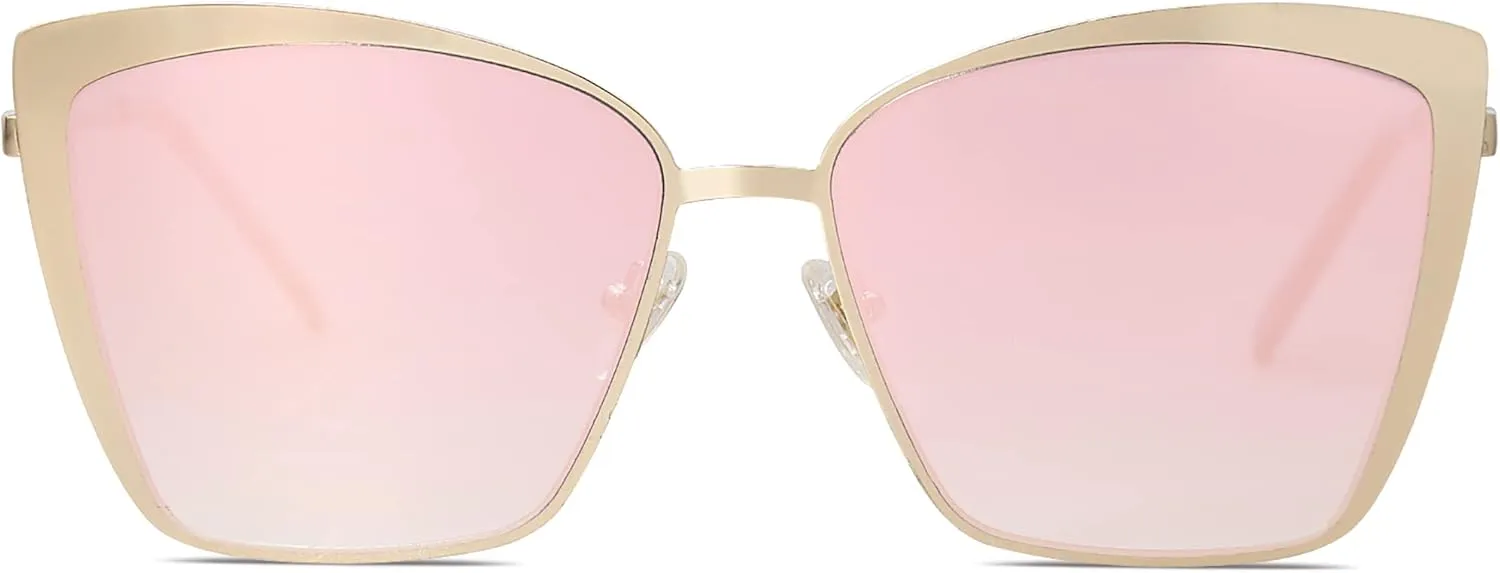 SOJOS Cateye Sunglasses for Women Fashion Mirrored Lens Metal Frame SJ1086