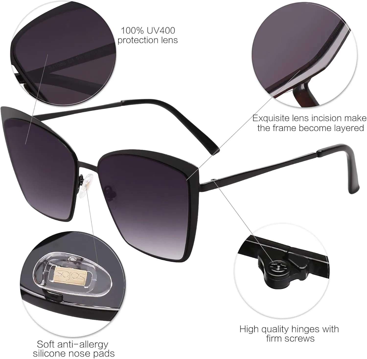 SOJOS Cateye Sunglasses for Women Fashion Mirrored Lens Metal Frame SJ1086
