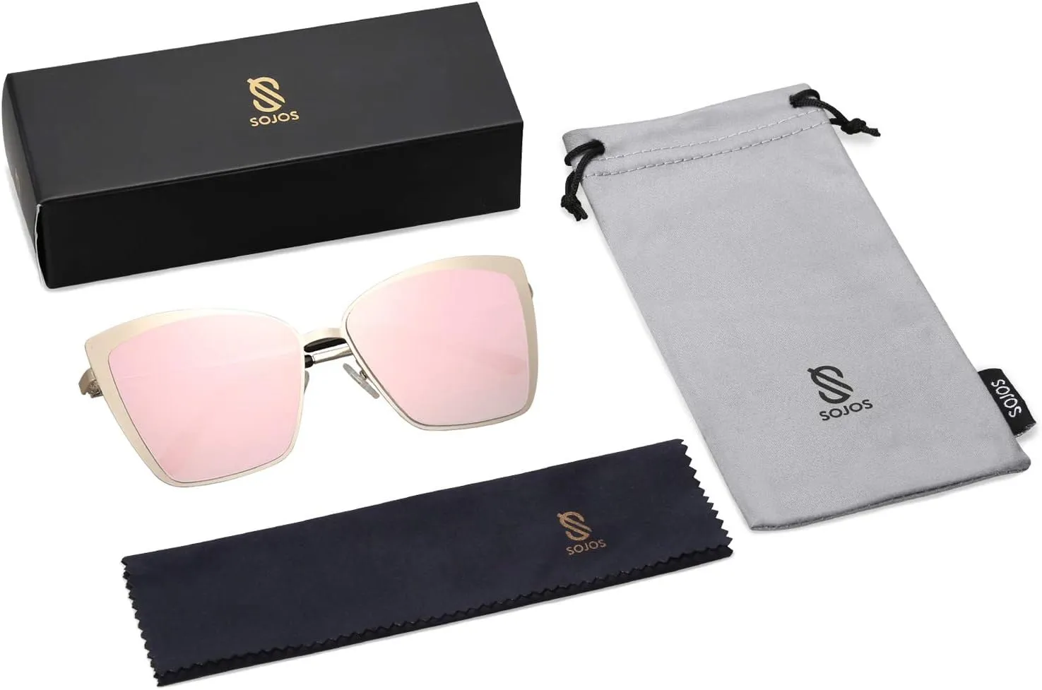SOJOS Cateye Sunglasses for Women Fashion Mirrored Lens Metal Frame SJ1086