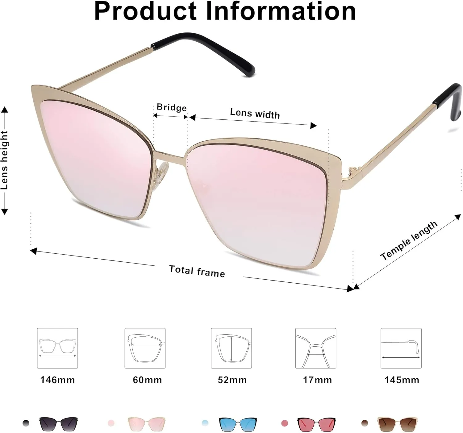 SOJOS Cateye Sunglasses for Women Fashion Mirrored Lens Metal Frame SJ1086