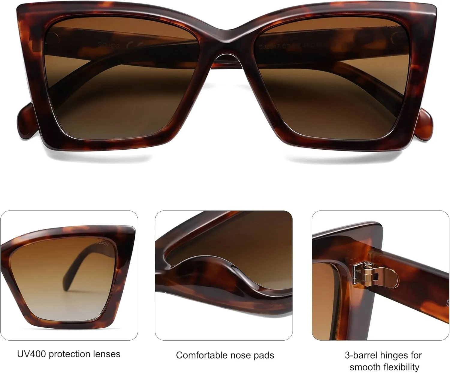 SOJOS Trendy Oversized Cateye Sunglasses Womens UV400 Large Designer Shades Lentes De Sol Para Mujer SJ2347