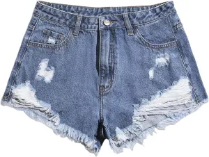 SOLY HUX Women's Ripped Raw Hem Jean Shorts High Waisted Straight Leg Denim Shorts Streetwear