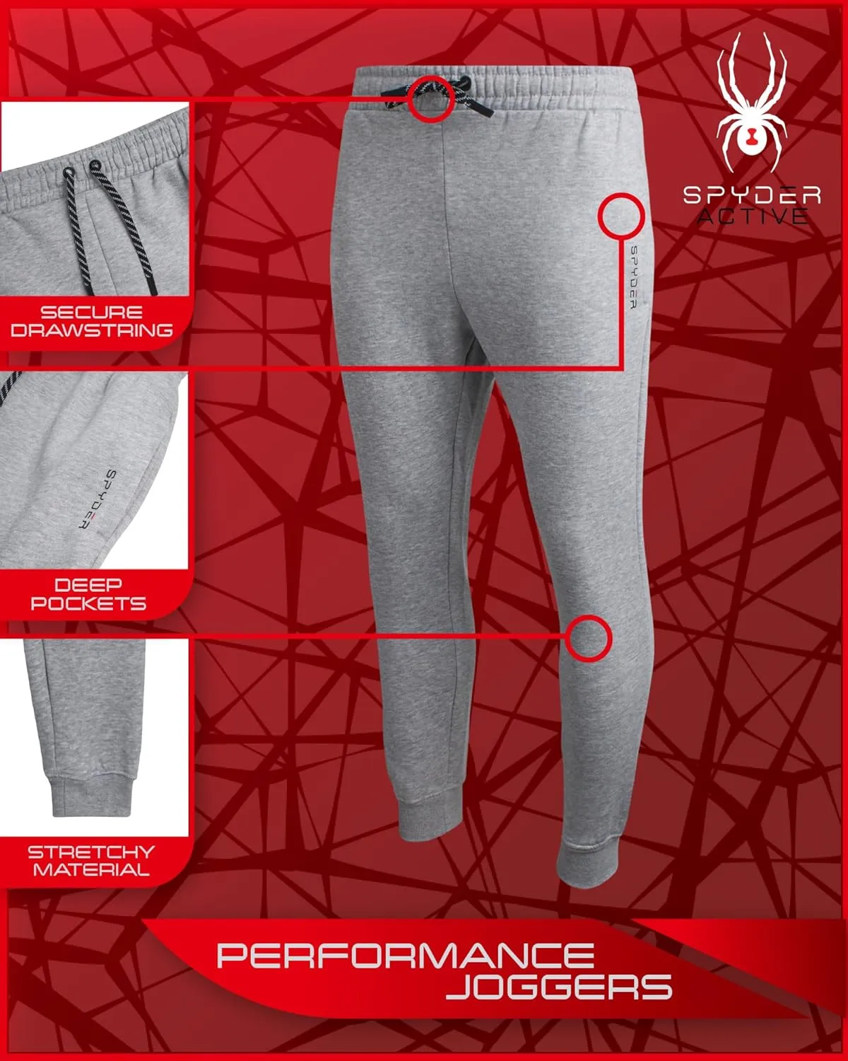 Spyder Men's Active Jogger Sweatpants - 2 Pack Athletic Fleece Workout Gym Joggers with Pockets and Drawcord (Sizes: S-XXL)