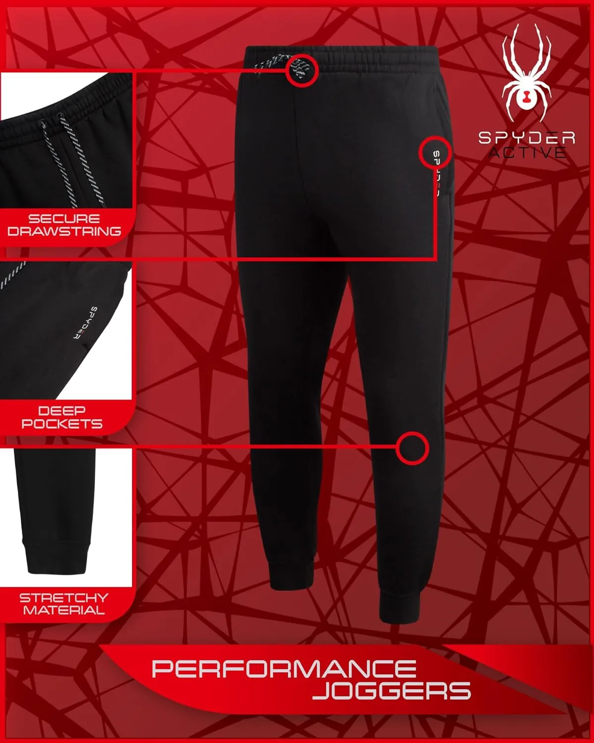 Spyder Men's Active Jogger Sweatpants - 2 Pack Athletic Fleece Workout Gym Joggers with Pockets and Drawcord (Sizes: S-XXL)