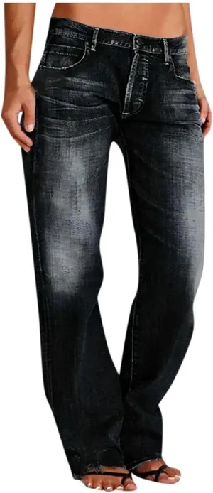 Straight Leg Jeans for Women Baggy Low Rise Ripped Jeans Casual Boyfriend Denim Pants with Pockets Trouser Jeans