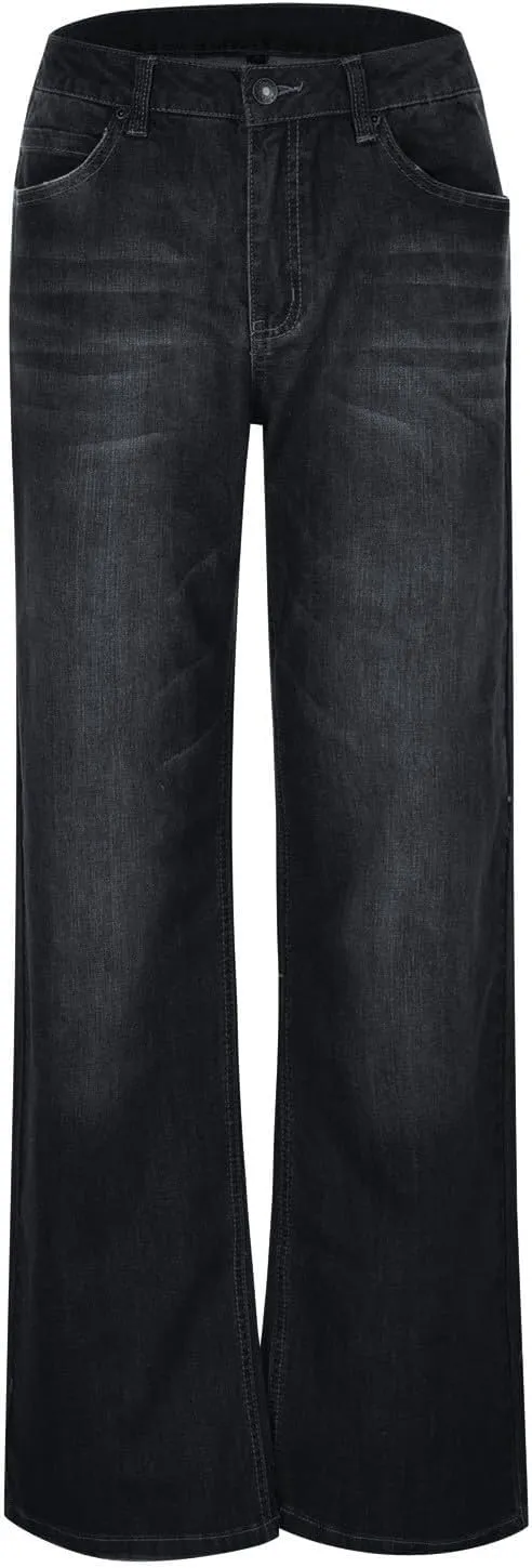 Straight Leg Jeans for Women Baggy Low Rise Ripped Jeans Casual Boyfriend Denim Pants with Pockets Trouser Jeans