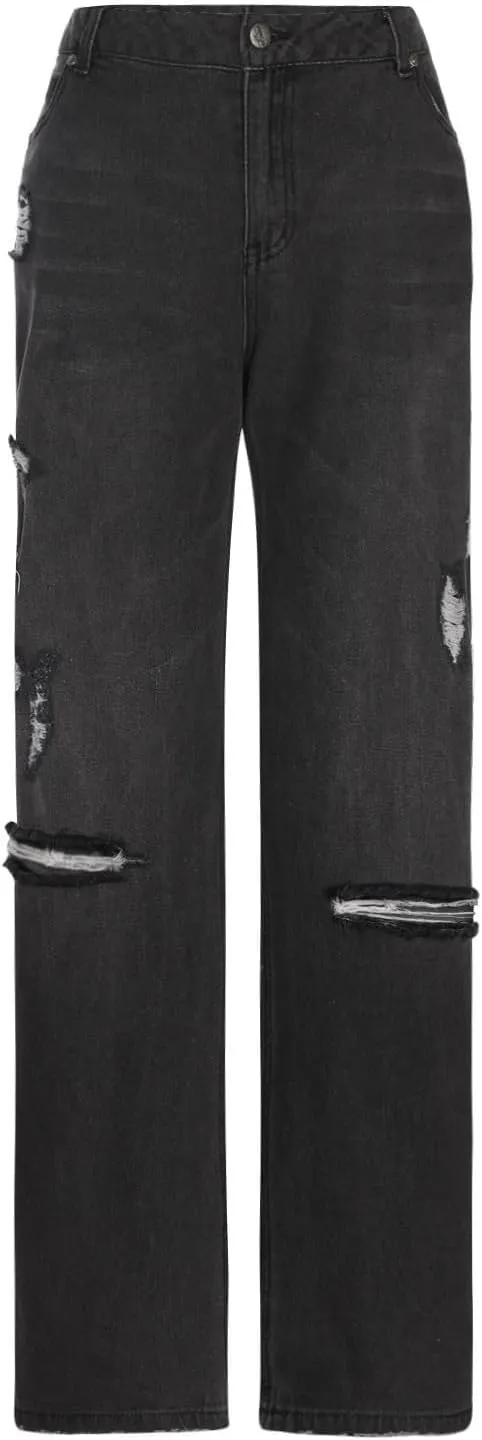 Straight Leg Jeans for Women Baggy Low Rise Ripped Jeans Casual Boyfriend Denim Pants with Pockets Trouser Jeans