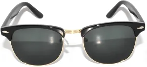 Stylish Retro Half Frame Sunglasses Black Gold Metal Frame Green Lens