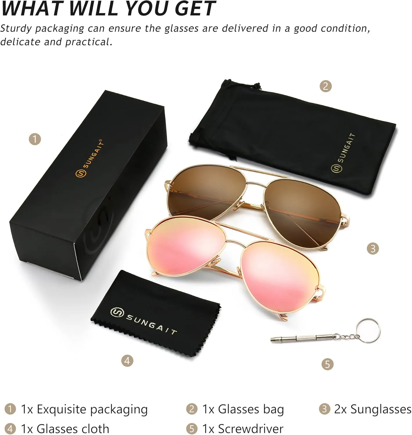 SUNGAIT Women's Lightweight Oversized Aviator Sunglasses - Mirrored Polarized Lens