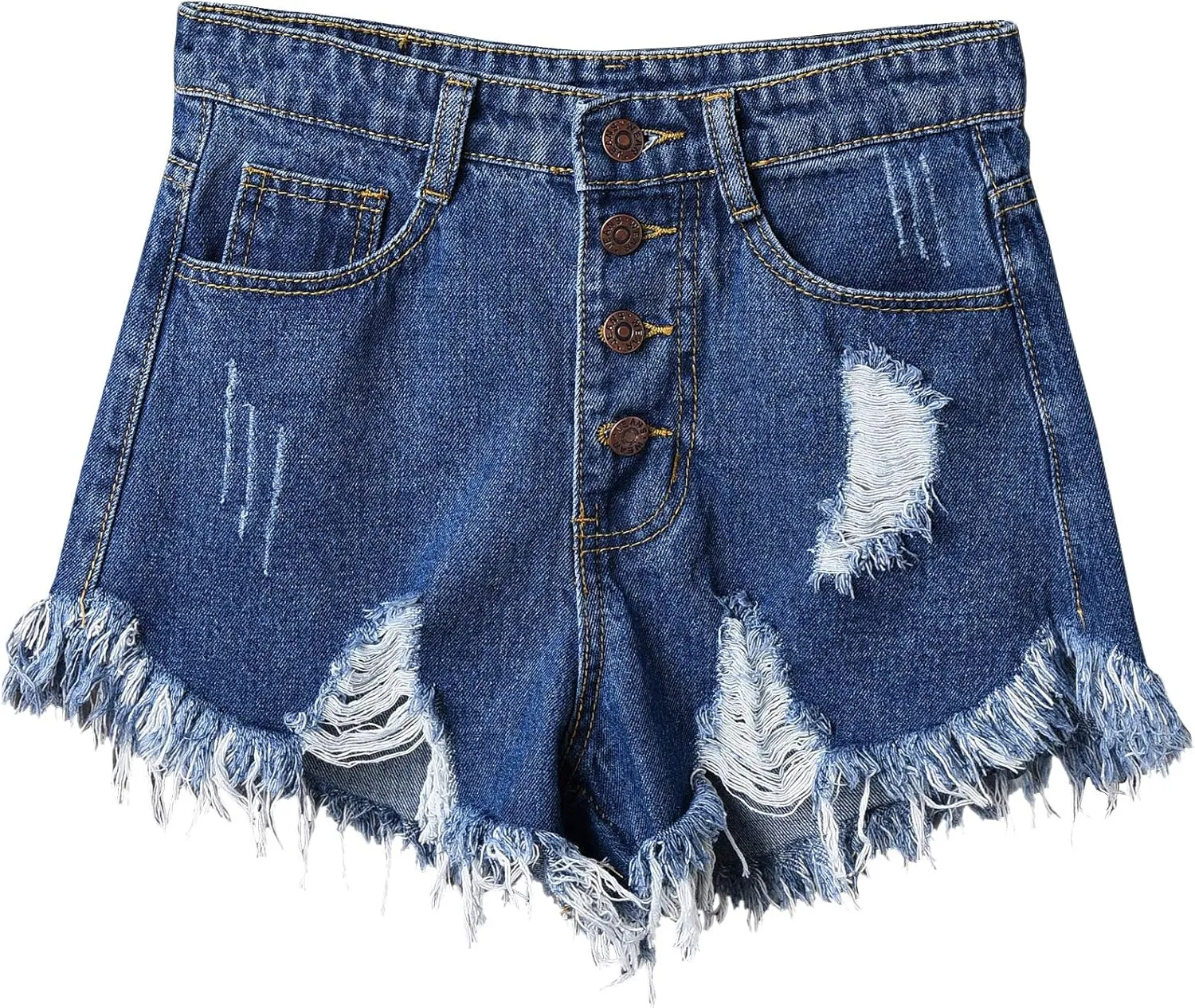 Swbreety Women's Button Down High Rise Frayed Raw Hem Stretchy Denim Shorts