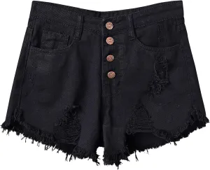 Swbreety Women's Button Down High Rise Frayed Raw Hem Stretchy Denim Shorts