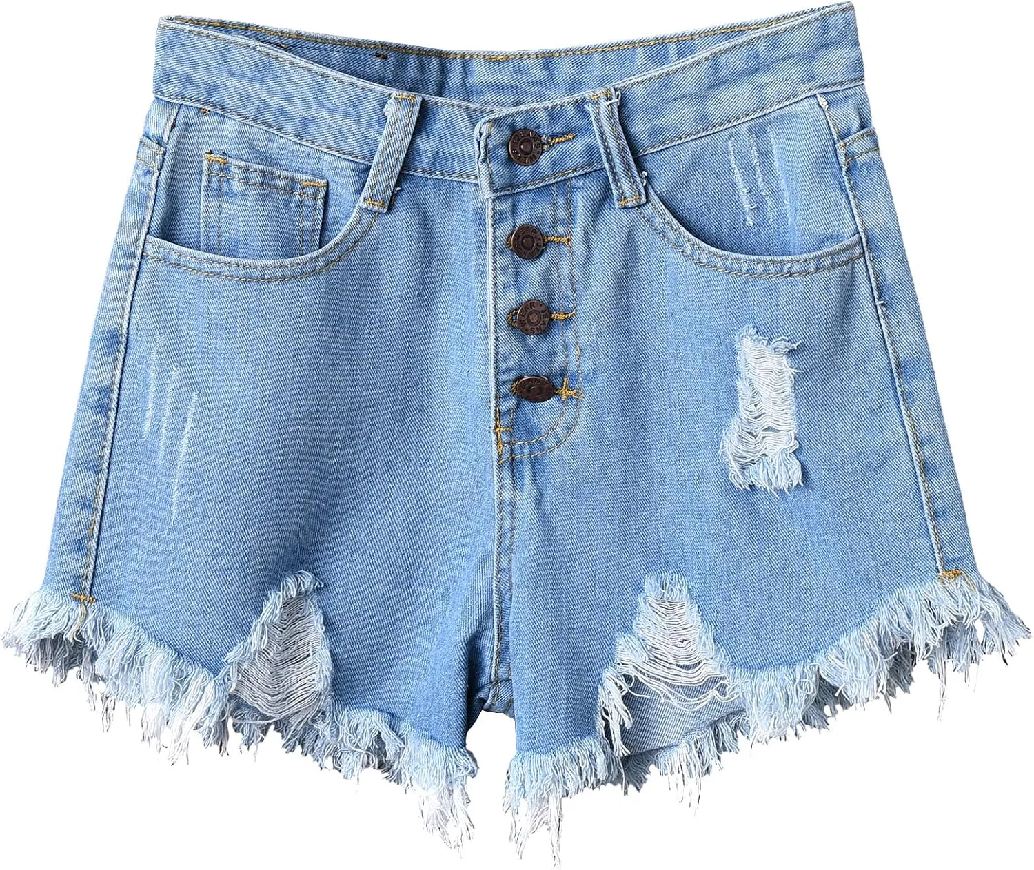 Swbreety Women's Button Down High Rise Frayed Raw Hem Stretchy Denim Shorts