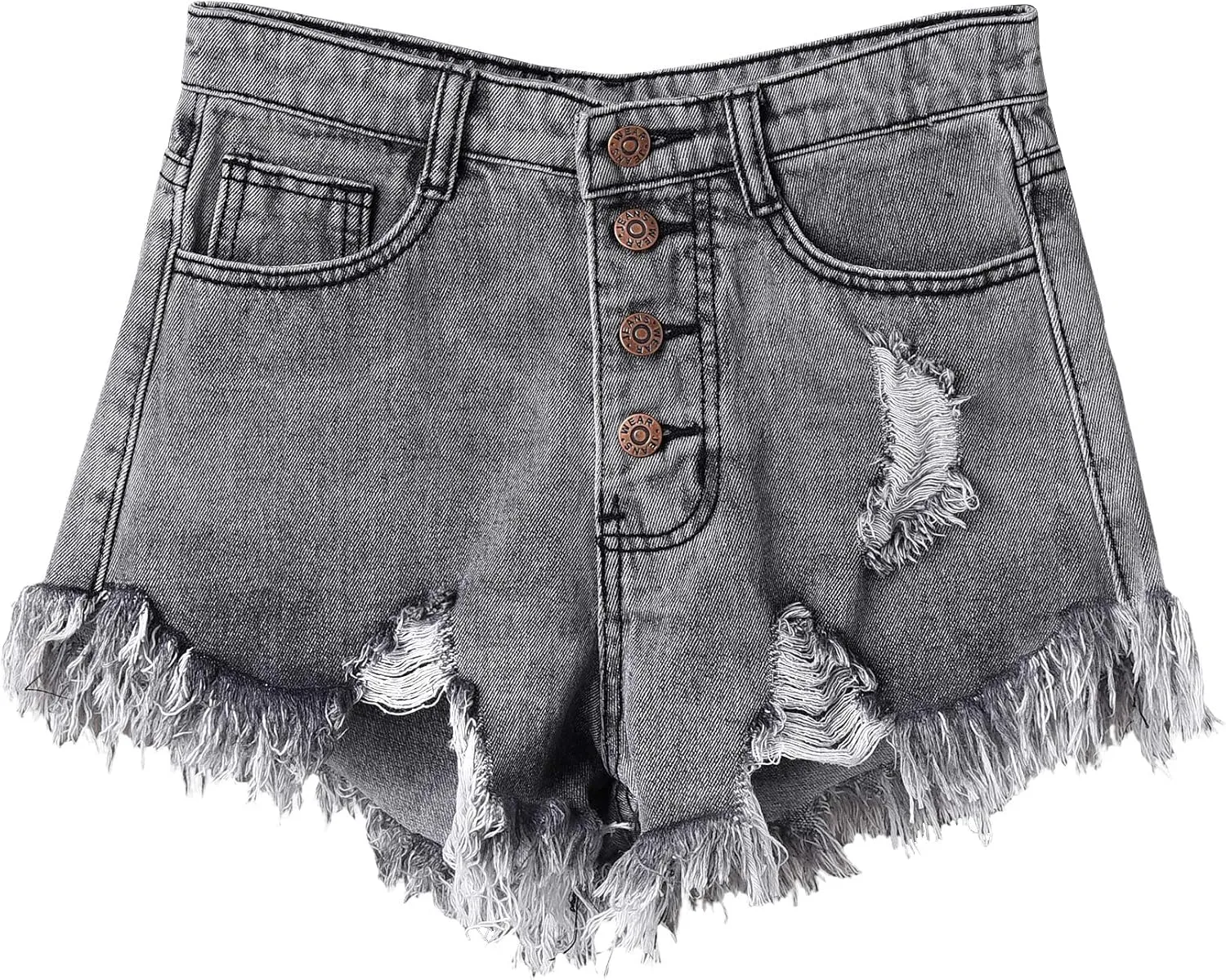 Swbreety Women's Button Down High Rise Frayed Raw Hem Stretchy Denim Shorts