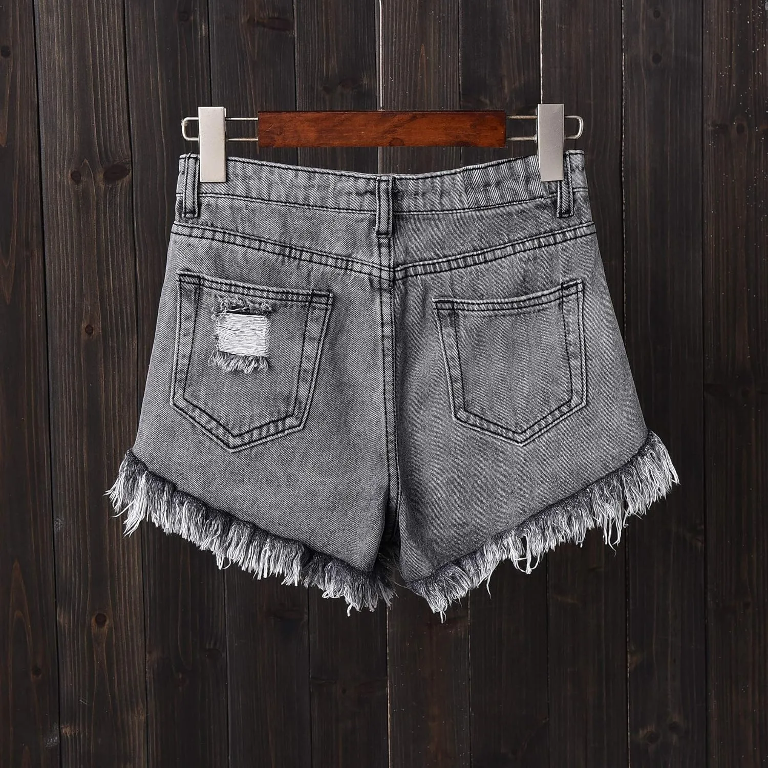 Swbreety Women's Button Down High Rise Frayed Raw Hem Stretchy Denim Shorts