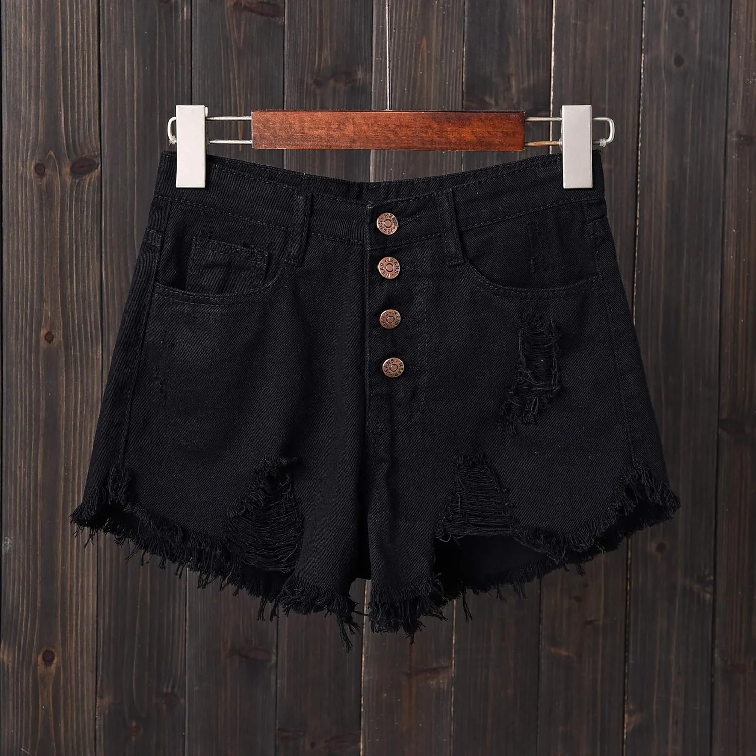 Swbreety Women's Button Down High Rise Frayed Raw Hem Stretchy Denim Shorts