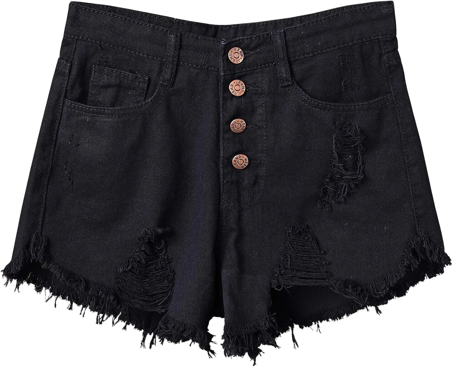 Swbreety Women's Button Down High Rise Frayed Raw Hem Stretchy Denim Shorts
