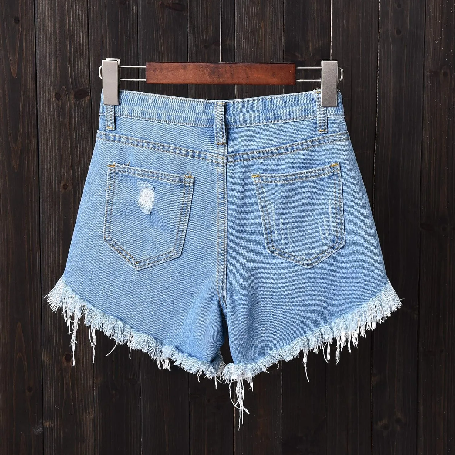 Swbreety Women's Button Down High Rise Frayed Raw Hem Stretchy Denim Shorts