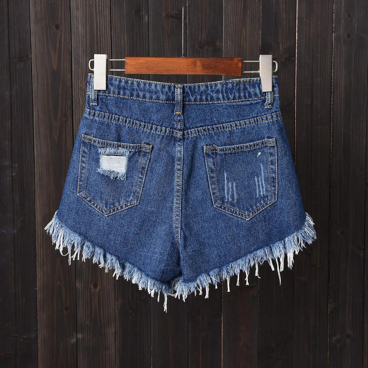 Swbreety Women's Button Down High Rise Frayed Raw Hem Stretchy Denim Shorts