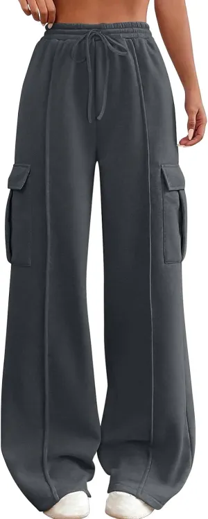 TANGNADE Womens Baggy Sweatpants Wide Leg Elastic Waisted Sweat Pants Cozy Casual Jogger Trouser Yoga Pants Pockets