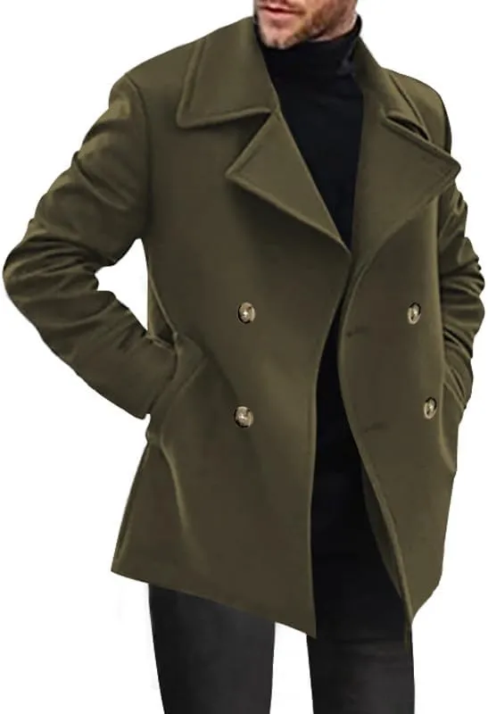 Thatrich Mens Business Casual Winter Jacket Oversized Trench Coat Double Breasted Wool Blend Peacoat Formal Windbreaker Coats