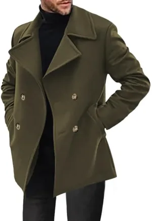 Thatrich Mens Business Casual Winter Jacket Oversized Trench Coat Double Breasted Wool Blend Peacoat Formal Windbreaker Coats