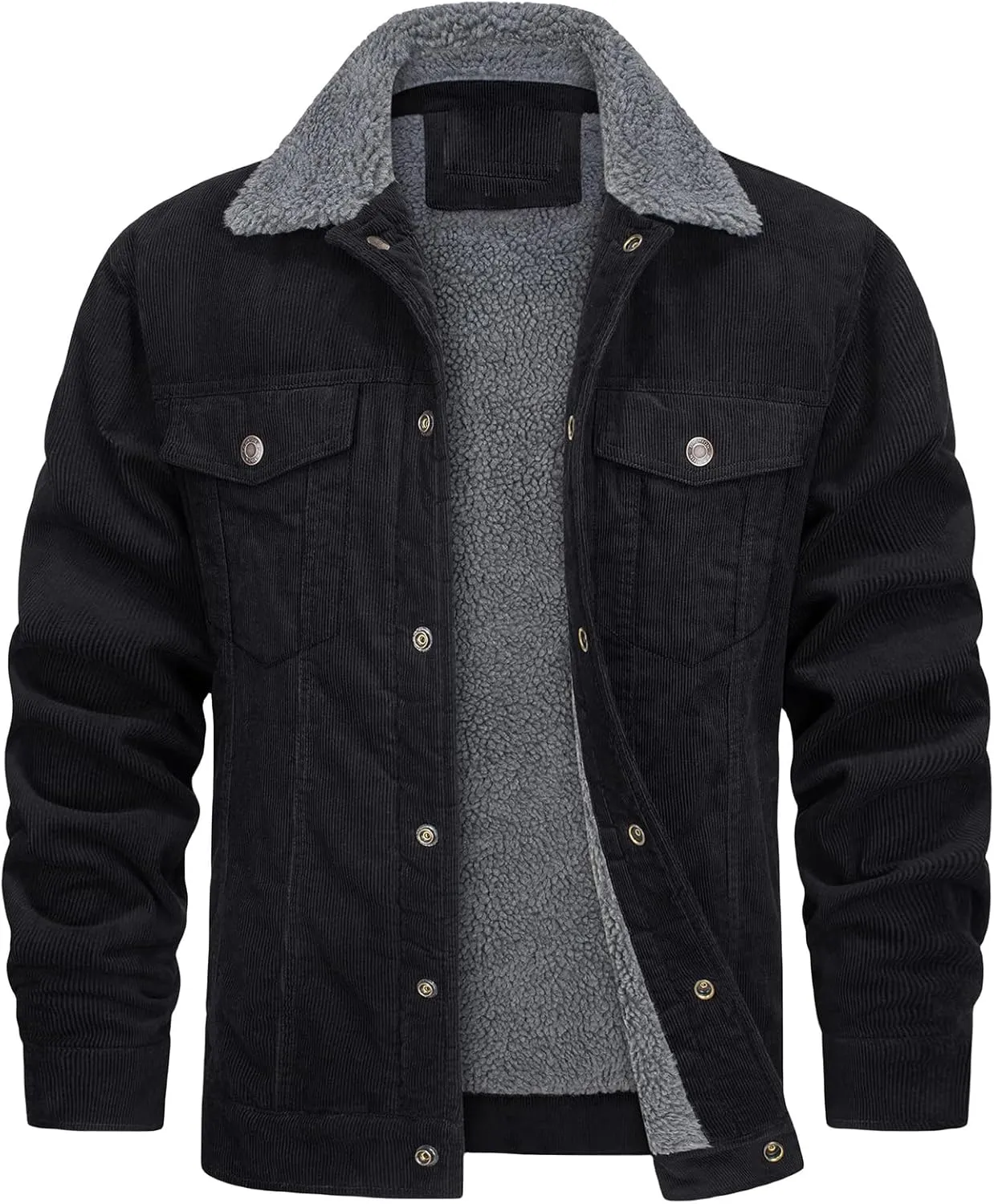 Thatrich Mens Corduroy Jackets Sherpa Fleece Lined Coats Warm Winter Coat Lightweight Bomber Jacket Winter Trendy Outerwears