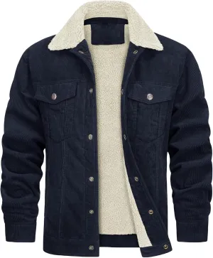 Thatrich Mens Corduroy Jackets Sherpa Fleece Lined Coats Warm Winter Coat Lightweight Bomber Jacket Winter Trendy Outerwears