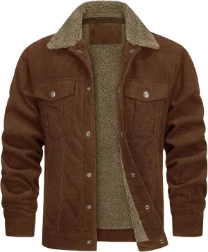 Thatrich Mens Corduroy Jackets Sherpa Fleece Lined Coats Warm Winter Coat Lightweight Bomber Jacket Winter Trendy Outerwears