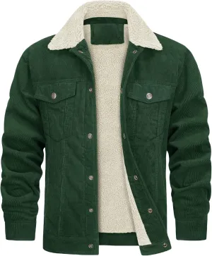 Thatrich Mens Corduroy Jackets Sherpa Fleece Lined Coats Warm Winter Coat Lightweight Bomber Jacket Winter Trendy Outerwears