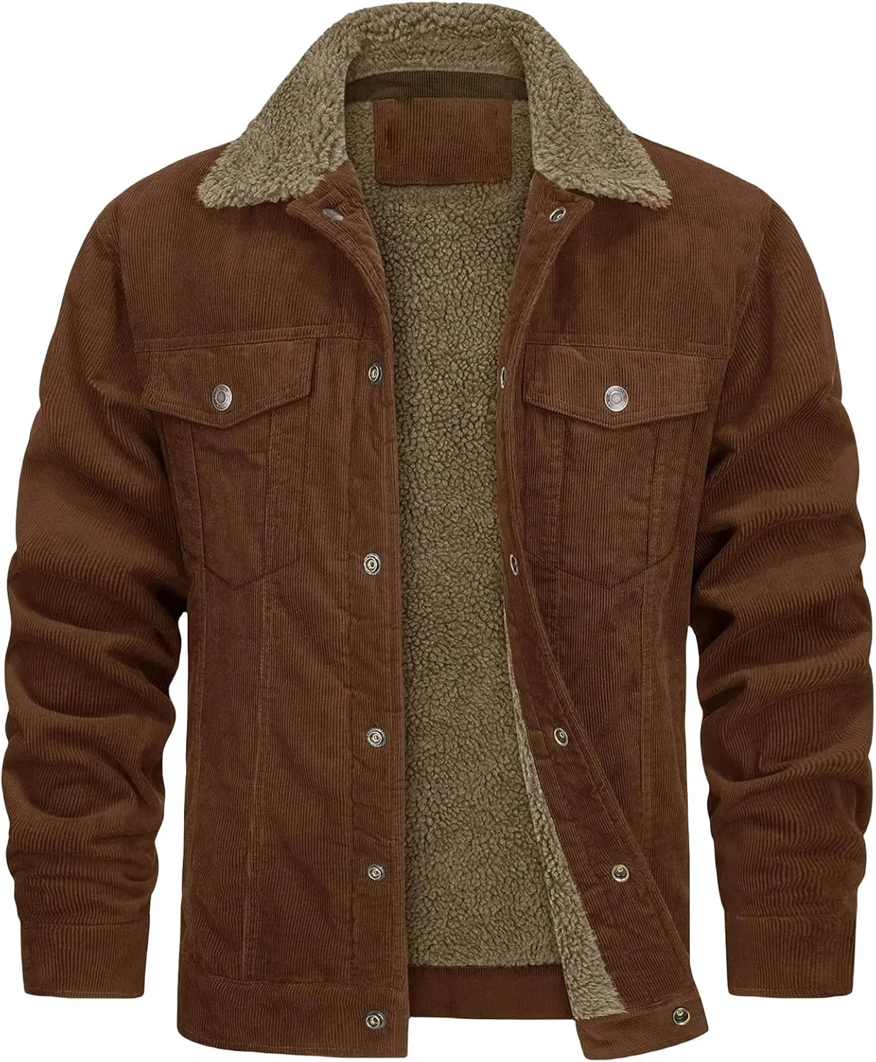 Thatrich Mens Corduroy Jackets Sherpa Fleece Lined Coats Warm Winter Coat Lightweight Bomber Jacket Winter Trendy Outerwears