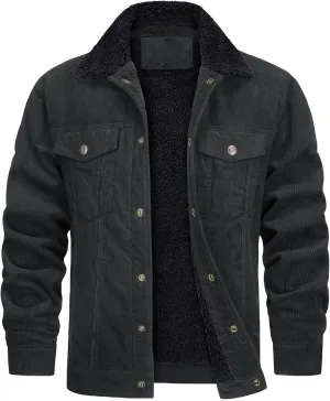 Thatrich Mens Corduroy Jackets Sherpa Fleece Lined Coats Warm Winter Coat Lightweight Bomber Jacket Winter Trendy Outerwears