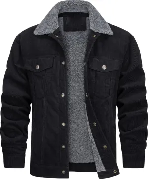 Thatrich Mens Corduroy Jackets Sherpa Fleece Lined Coats Warm Winter Coat Lightweight Bomber Jacket Winter Trendy Outerwears