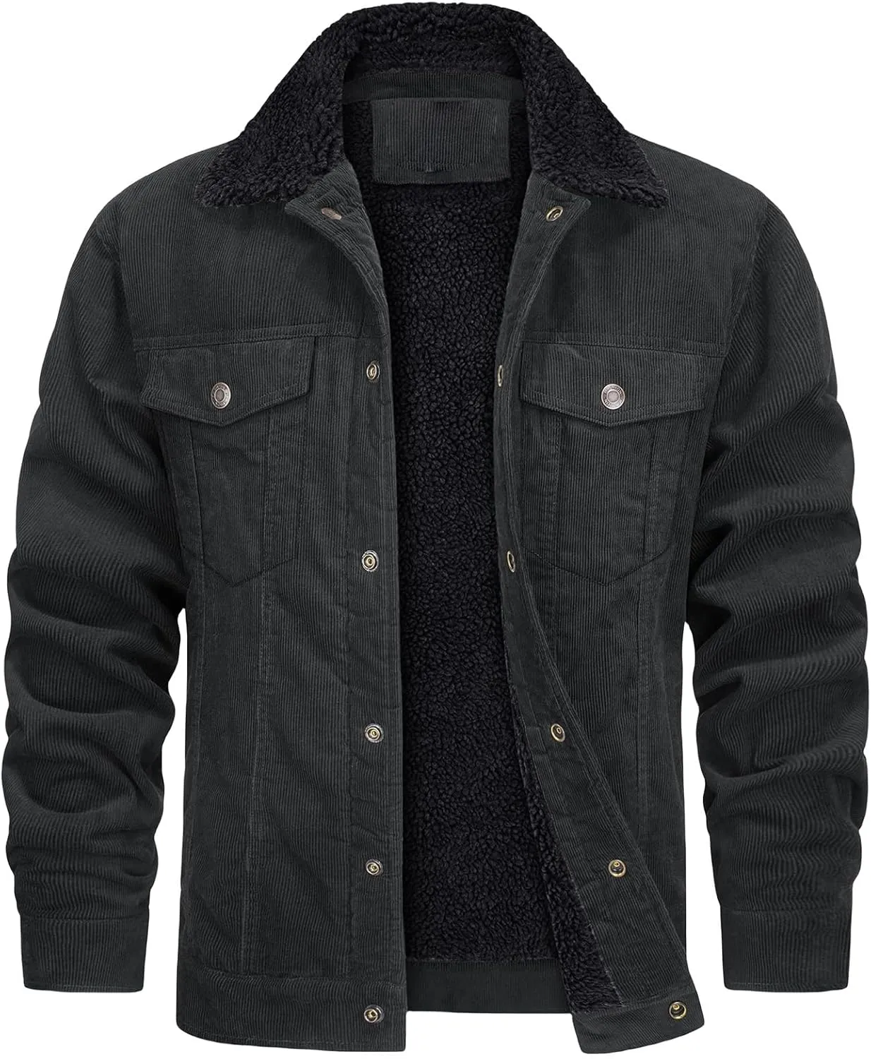 Thatrich Mens Corduroy Jackets Sherpa Fleece Lined Coats Warm Winter Coat Lightweight Bomber Jacket Winter Trendy Outerwears