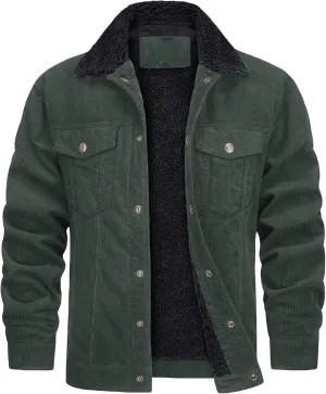 Thatrich Mens Corduroy Jackets Sherpa Fleece Lined Coats Warm Winter Coat Lightweight Bomber Jacket Winter Trendy Outerwears