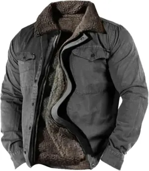 Thatrich Men's Sherpa Lined Jacket Warm Fleece Coats Faux Fur Jackets Fuzzy Zip Outwears Trendy Winter Overcoats with Pockets