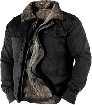 Thatrich Men's Sherpa Lined Jacket Warm Fleece Coats Faux Fur Jackets Fuzzy Zip Outwears Trendy Winter Overcoats with Pockets