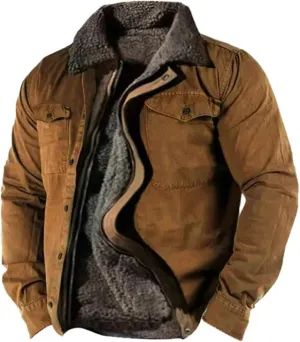 Thatrich Men's Sherpa Lined Jacket Warm Fleece Coats Faux Fur Jackets Fuzzy Zip Outwears Trendy Winter Overcoats with Pockets