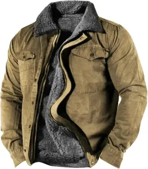 Thatrich Men's Sherpa Lined Jacket Warm Fleece Coats Faux Fur Jackets Fuzzy Zip Outwears Trendy Winter Overcoats with Pockets
