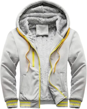 Thatrich Sherpa Lined Hoodies for Men Fleece Fuzzy Hooded Coats Casual Warm Jackets Cozy Full Zip Outwears Winter Coat Trendy