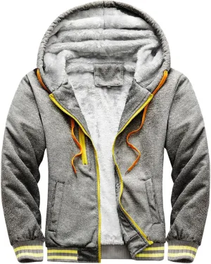 Thatrich Sherpa Lined Hoodies for Men Fleece Fuzzy Hooded Coats Casual Warm Jackets Cozy Full Zip Outwears Winter Coat Trendy