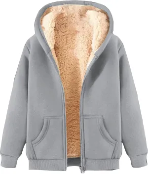 Thatrich Winter Fleece Jacket Men Sherpa Lined Coats Oversized Hooded Jackets Full Zip Casual Outwears Warm Winter Loose Coat