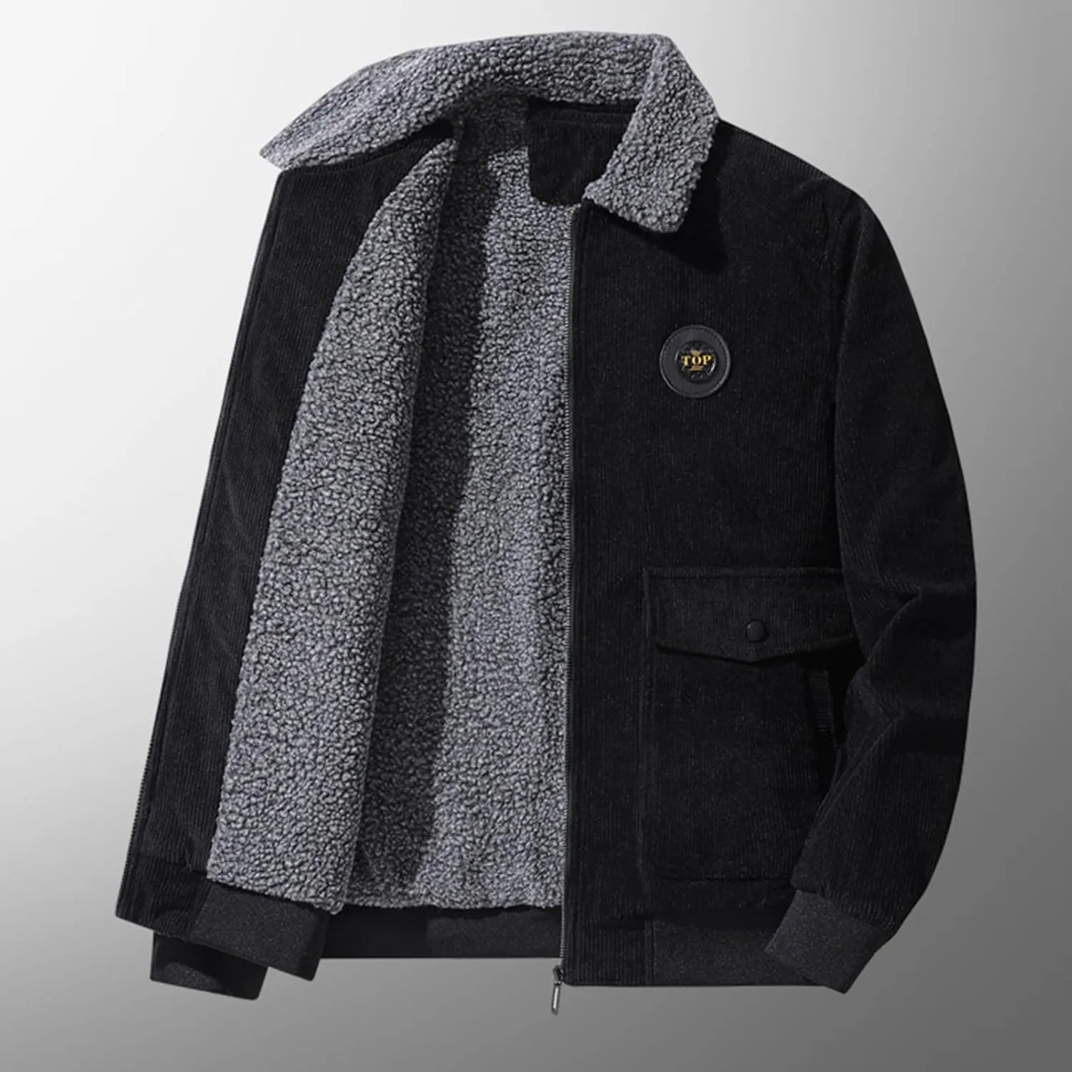 Thatrich Winter Fleece Jacket Men Sherpa Lined Coats Thicken Warm Winter Coat Oversized Lapel Jackets Loose Casual Outerwears