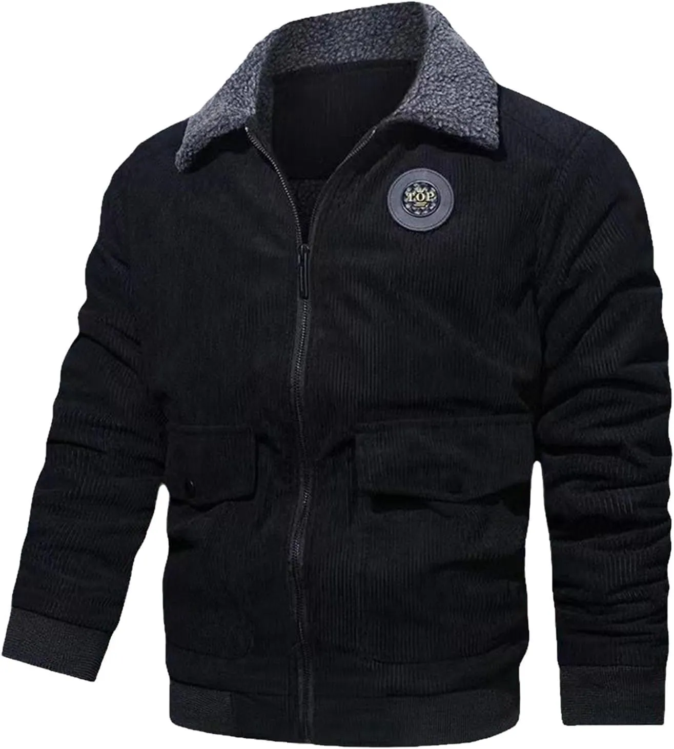 Thatrich Winter Fleece Jacket Men Sherpa Lined Coats Thicken Warm Winter Coat Oversized Lapel Jackets Loose Casual Outerwears