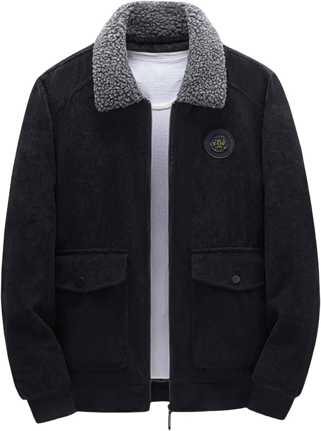 Thatrich Winter Fleece Jacket Men Sherpa Lined Coats Thicken Warm Winter Coat Oversized Lapel Jackets Loose Casual Outerwears