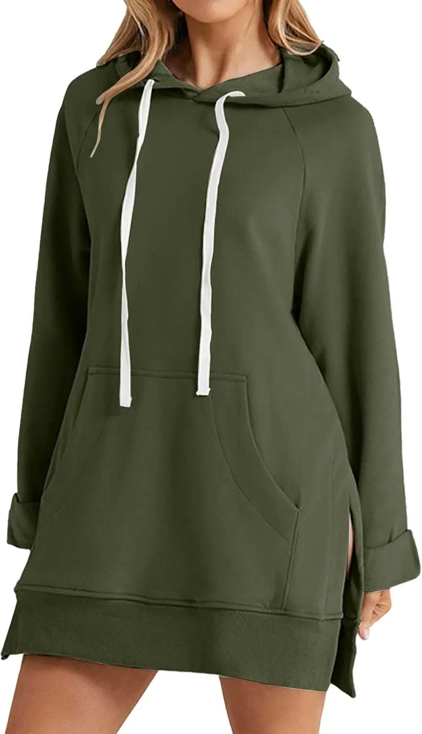 The Warmy Oversized Hoodie Dress for Women Trendy Casual Long Sleeve Split Hem Pullover Weighted Hoodie with Pocket