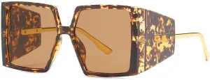 Trendy Orange Oversized Sunglasses Women Men Vintage Fashion Leopard Shades Female