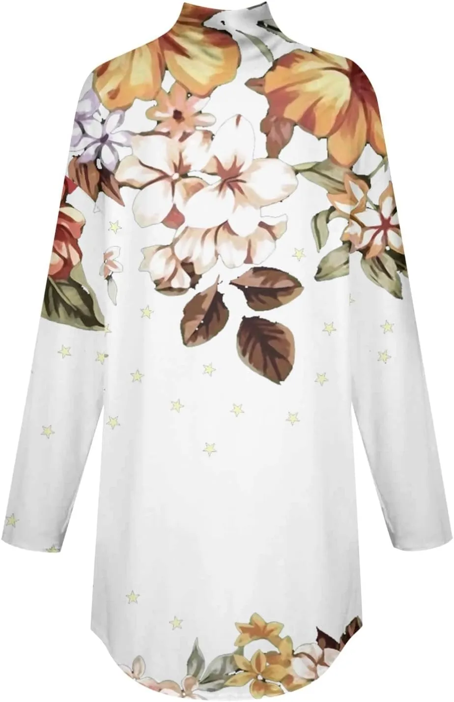 Tunic Tops for Women Loose Fit Fall Long Sleeve Shirts Mock Neck Work Tops Turtle Neck Side Split Floral Print Blouses